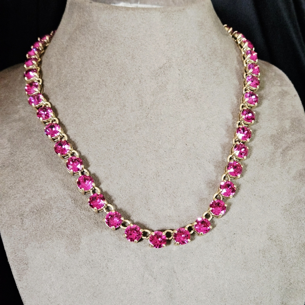 J.Crew Swarovski Crystal Dot Necklace Gold And Fuchsia Pink.